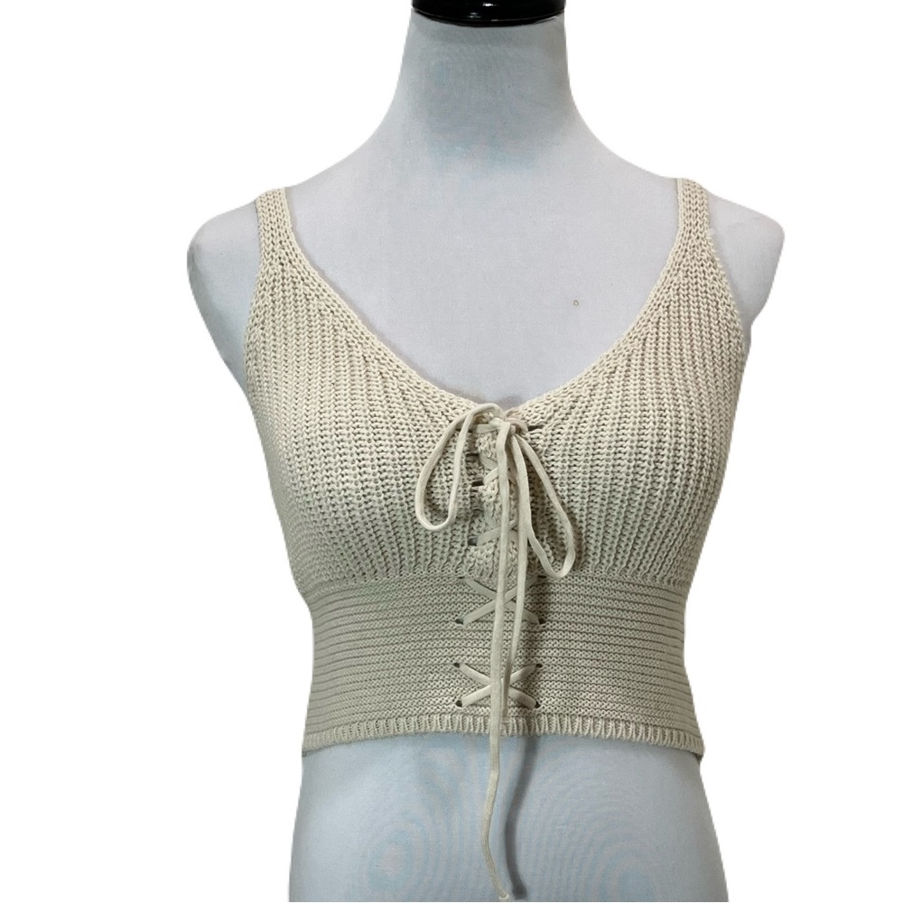 Max Mila Cream Knit Lace-Up Crop Top Size Small NWT